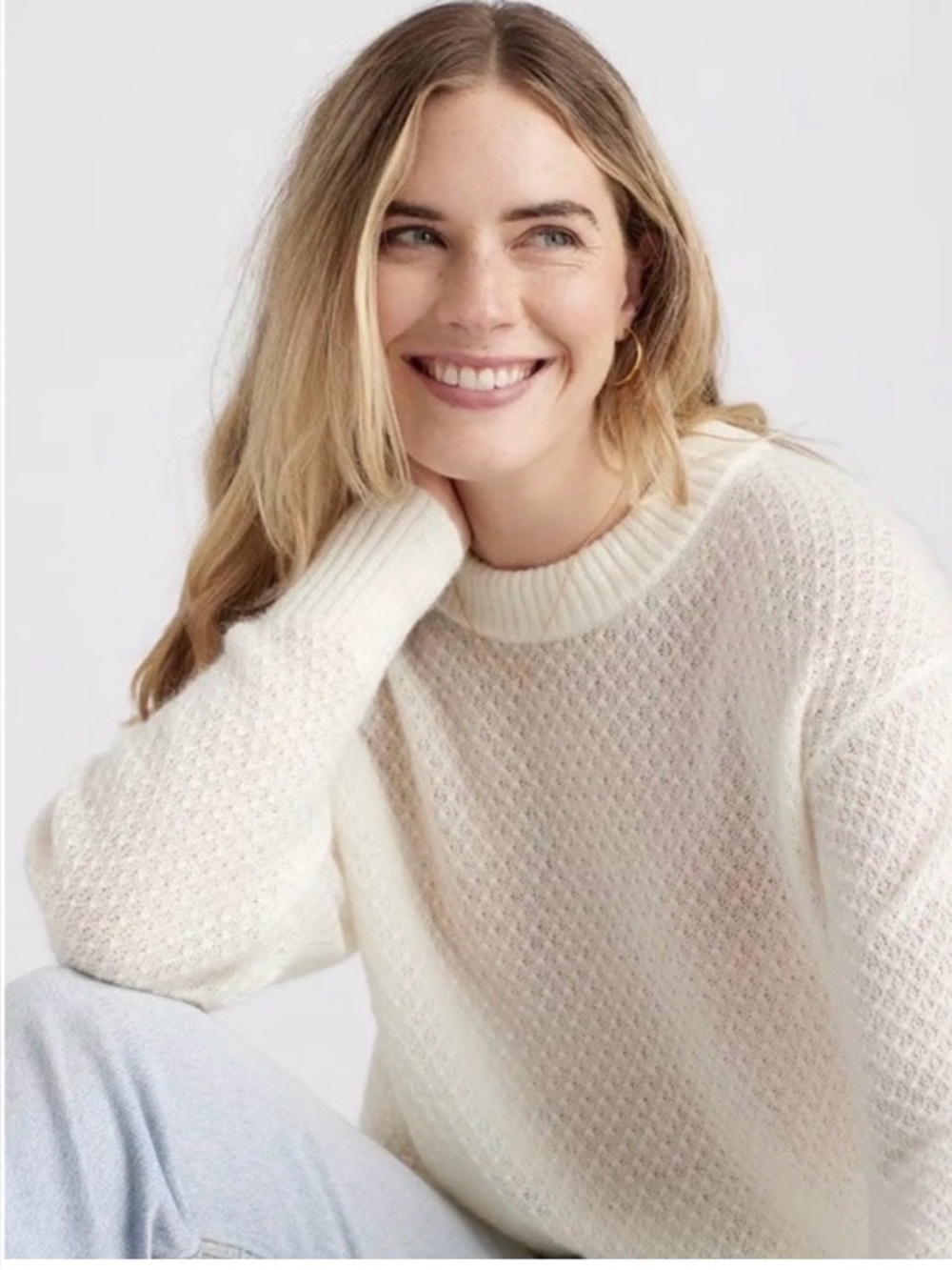 Quince Baby Alpaca-Wool Diamond Stitch Crew Sweater